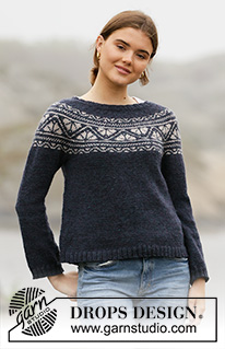 Idun / DROPS 206-4 - Strikket bluse i DROPS Karisma. Arbejdet strikkes oppefra og ned med rundt bærestykke og nordisk mønster på bærestykket. Størrelse S - XXXL.