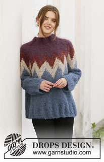 Morocco Love / DROPS 206-5 - Gestrickter Pullover in DROPS Melody. Die Arbeit wird von oben nach unten mit Rundpasse und nordischem Muster an der Passe gestrickt. Größe S - XXXL.
