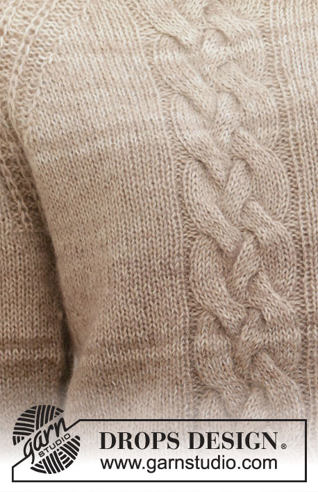 Maple Wood / DROPS 206-50 - Prjónuð peysa úr DROPS Alpaca og DROPS Kid-Silk. Stykkið er prjónað ofan frá og niður með köðlum, röndum og fölsku klukkuprjóni. Stærð S – XXXL.