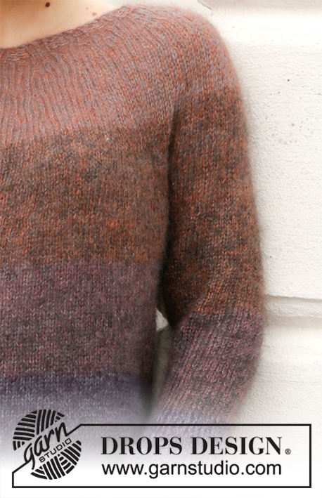 Story of Autumn / DROPS 206-7 - Gebreide trui met ronde pas in 2 draden DROPS Kid-Silk. Het werk wordt van boven naar beneden gebreid met strepen. Maten S - XXXL.