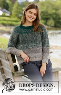 Forest Shadows Sweater / DROPS 207-15 - Prjónuð peysa með laskalínu úr 3 þráðum DROPS Brushed Alpaca Silk. Stykkið er prjónað ofan frá og niður í röndum. Stærð S - XXXL.