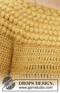 Autumn Gold / DROPS 207-19 - DROPS Sky ja DROPS Kid-Silk lõngadest ülevalt alla heegeldatud ümara passega ja nuppudega džemper suurustele S kuni XXXL