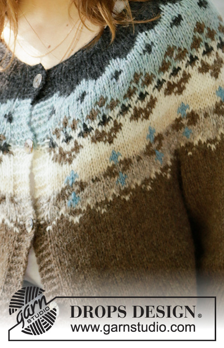 Winter Fjords Jacket / DROPS 207-22 - Strikket jakke med rundfelling i DROPS Air. Arbeidet strikkes ovenfra og ned med nordisk mønster. Størrelse S – XXXL.