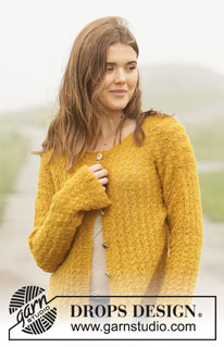 Golden Vintage Jacket / DROPS 207-33 - Knitted jacket in DROPS Brushed Alpaca Silk. Piece is knitted with star pattern. Size: S - XXXL