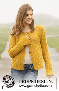 Golden Vintage Jacket / DROPS 207-33 - Knitted jacket in DROPS Brushed Alpaca Silk. Piece is knitted with star pattern. Size: S - XXXL