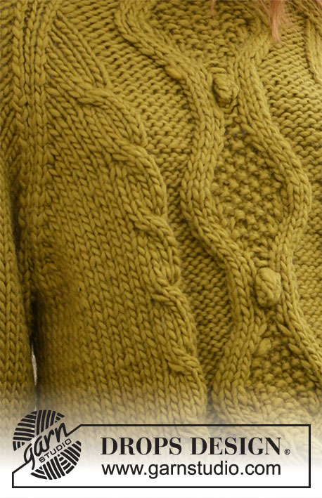 Mossy Twine / DROPS 207-37 - Knitted jumper with raglan in DROPS Snow. The piece is worked with cables and bobbles. Sizes S - XXXL.