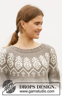 Mandal / DROPS 207-5 - Strikket bluse med rundt bærestykke og nordisk mønster i DROPS Merino Extra Fine. Arbejdet strikkes oppefra og ned. Størrelse S - XXXL.