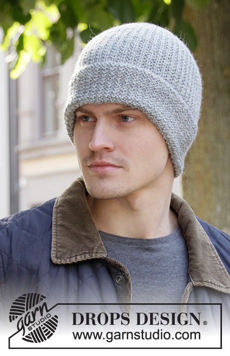 Polar Protector / DROPS 208-18 - DROPS Karisma või Lima lõngast kootud meeste tekstuurse mustriga hipster müts