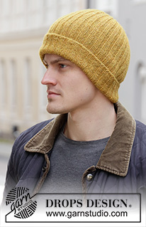 Sun In The City / DROPS 208-2 - Strikket hue / hipsterhue til herre med rib i DROPS Sky.