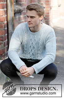 Winter Delight / DROPS 208-8 - Strikket genser til herre i DROPS Merino Extra Fine eller DROPS Soft Tweed. Arbeidet strikkes med fletter og dobbel perlestrikk. Størrelse S – XXXL.