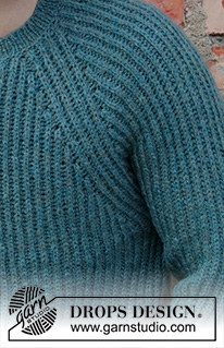 Lagoon / DROPS 208-9 - Strikket genser med raglan til herre i DROPS Sky. Arbeidet strikkes ovenfra og ned med helpatent. Størrelse S - XXXL.