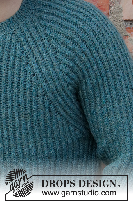 Lagoon / DROPS 208-9 - Strikket genser med raglan til herre i DROPS Sky. Arbeidet strikkes ovenfra og ned med helpatent. Størrelse S - XXXL.