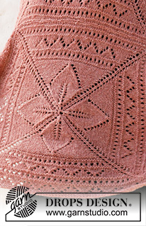 Sweet Nordic Rose / DROPS 209-1 - Knitted blanket with squares and lace pattern in DROPS Sky.