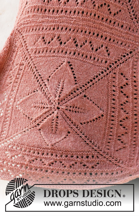 Sweet Nordic Rose / DROPS 209-1 - Knitted blanket with squares and lace pattern in DROPS Sky.