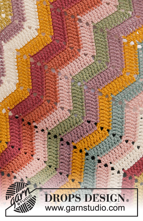 Catch the Rainbow / DROPS 209-2 - Crocheted blanket with zig-zags and stripes in DROPS Paris.