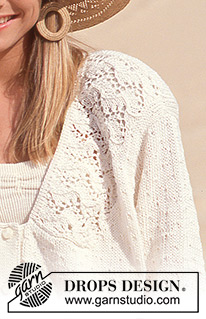 Marcella / DROPS 21-1 - DROPS jacket with collar and sleeves in lace pattern in “Muskat”. 