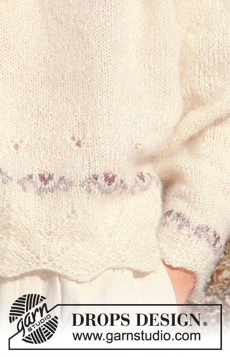 Flowing Flowers / DROPS 21-10 - DROPS jumper with lace pattern and flower border in “Kid Mohair”. 