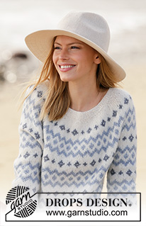 River Challenge / DROPS 210-1 - Knitted jumper with Nordic pattern in DROPS Sky. The piece is worked top down with round yoke. Sizes S - XXXL.
