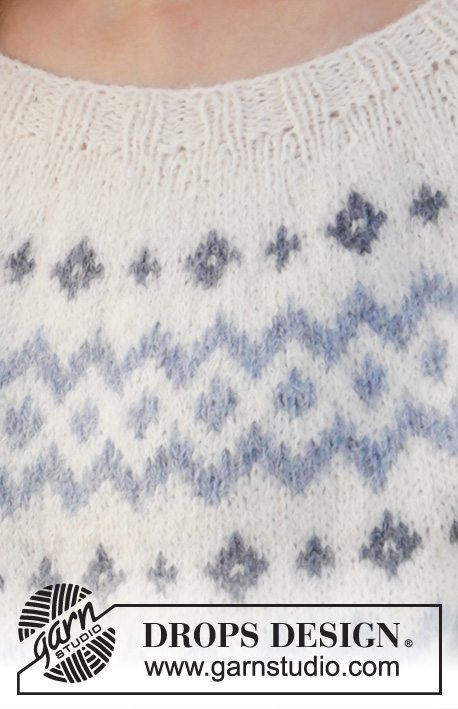 River Challenge / DROPS 210-1 - Knitted jumper with Nordic pattern in DROPS Sky. The piece is worked top down with round yoke. Sizes S - XXXL.