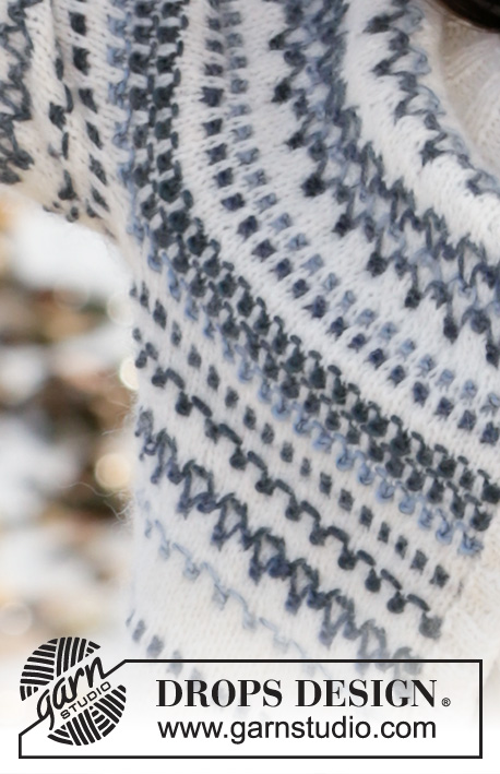 Spring Fjords Cardigan / DROPS 210-10 - Cardigan ai ferri con sprone rotondo in DROPS Big Delight e DROPS Air. Il cardigan è lavorato dall’alto verso il basso e con un motivo a punto fantasia bicolore. Taglie: Dalla S alla XXXL.