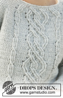Graceful Cables / DROPS 210-12 - Sweter na szydełku, przerabiany z góry na dół, z reglanowymi rękawami, warkoczami i oczkami nakładanymi, z włóczki DROPS Air. Od XS do XXL.