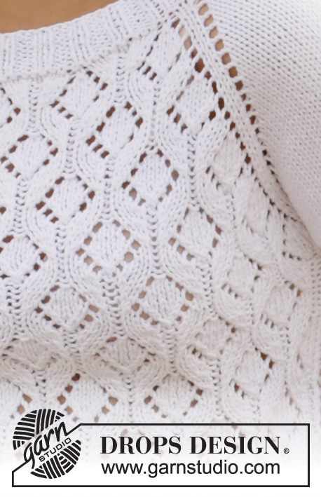 Dripping Diamonds / DROPS 210-13 - Knitted jumper with raglan in DROPS Big Merino. Piece is knitted top down with lace pattern. Size: S - XXXL