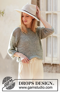 City Streets Sweater / DROPS 210-17 - DROPS Brushed Alpaca Silk lõngast kootud tekstuurse mustriga ja kolmveerand varrukatega džemper suurustele XS kuni XXL