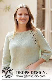 Mint Tea Sweater / DROPS 210-19 - DROPS Paris lõngast parempidises koes ülevalt alla kootud pitsmustriga raglaanvarrukatega džemper suurustele XS kuni XXL