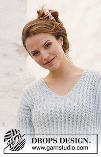 Avriel / DROPS 210-25 - Maglione ai ferri a coste inglesi con scollo a V in DROPS Air. Taglie: Dalla S alla XXXL.