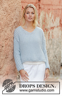 Avriel / DROPS 210-25 - Maglione ai ferri a coste inglesi con scollo a V in DROPS Air. Taglie: Dalla S alla XXXL.