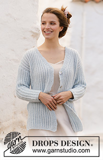 Avriel Cardigan / DROPS 210-26 - Strikket jakke med helpatent og v-hals i DROPS Air. Størrelse S – XXXL.