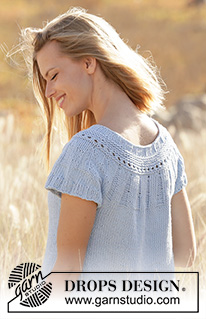 Cornflower Top / DROPS 210-31 - Prjónaður toppur með hringlaga berustykki úr DROPS Paris. Stykkið er prjónað ofan frá og niður í garðaprjóni og stroffprjóni. Stærð S - XXXL.