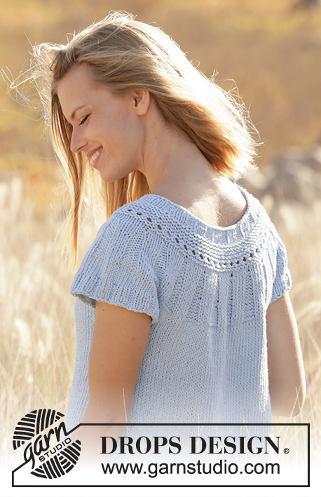 Cornflower Top / DROPS 210-31 - Prjónaður toppur með hringlaga berustykki úr DROPS Paris. Stykkið er prjónað ofan frá og niður í garðaprjóni og stroffprjóni. Stærð S - XXXL.