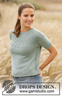 Wild Mint / DROPS 210-32 - DROPS Merino Extra Fine lõngast ülevalt alla kootud tekstuurse mustriga ümara passega ja lühikeste varrukatega dzemper suurustele S kuni XXXL