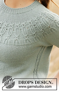 Wild Mint / DROPS 210-32 - DROPS Merino Extra Fine lõngast ülevalt alla kootud tekstuurse mustriga ümara passega ja lühikeste varrukatega dzemper suurustele S kuni XXXL