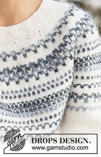 Spring Fjords / DROPS 210-9 - Strikket bluse med rundt bærestykke i DROPS Big Delight og DROPS Air. Arbejdet strikkes oppefra og ned med 2-farvet strukturmønster. Størrelse S - XXXL.