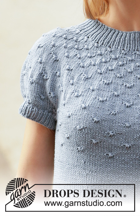 Enchanted Evening / DROPS 211-1 - Vestido de punto en DROPS Muskat. La pieza está tejida de arriba para abajo con canesú redondo, patrón de nudos y mangas cortas. Tallas S – XXXL.