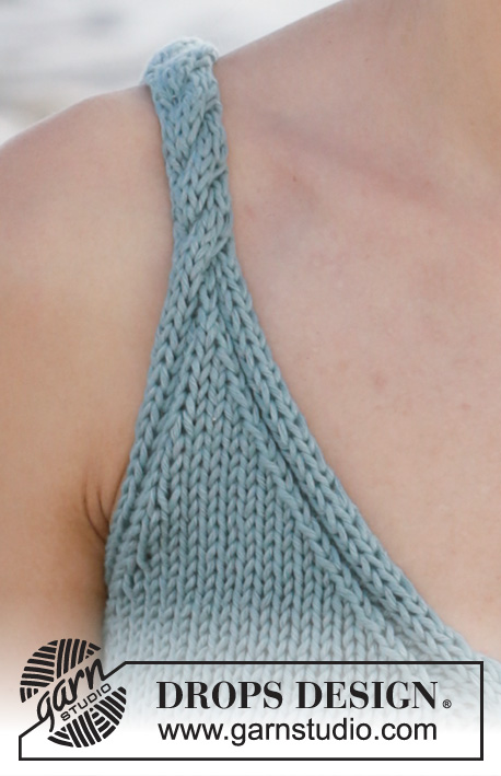 Seaside Spirals / DROPS 211-13 - Knitted top with cables and V-neck in DROPS Paris. Size XS–XXL.