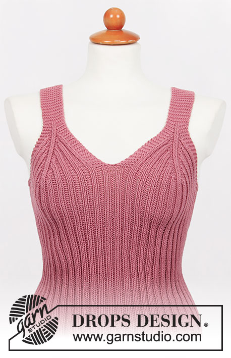 Strawberry Summer / DROPS 211-18 - Top a punto en DROPS Safran. La labor está realizada de abajo arriba con punto elástico. Tallas S - XXXL.