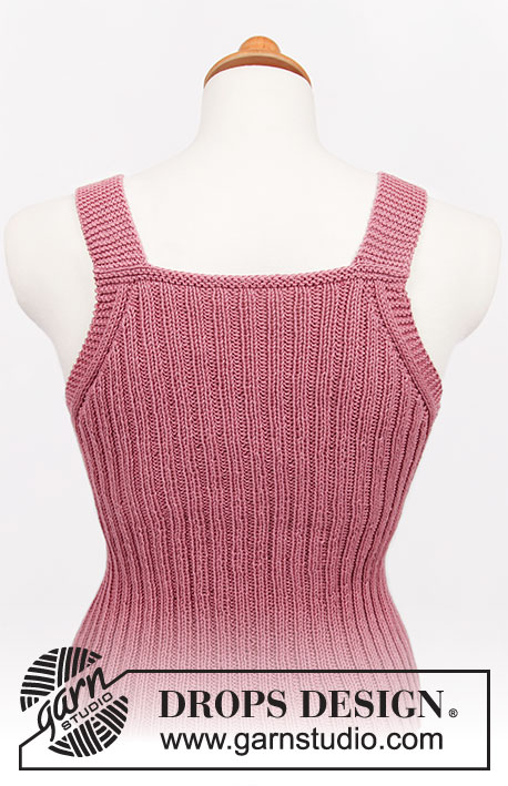 Strawberry Summer / DROPS 211-18 - Top a punto en DROPS Safran. La labor está realizada de abajo arriba con punto elástico. Tallas S - XXXL.
