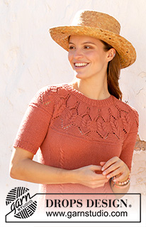 Barn Dance / DROPS 211-2 - Knitted dress in DROPS Cotton Light. Piece is knitted top down with round yoke, lace pattern, cables and short sleeves. Size: S - XXXL