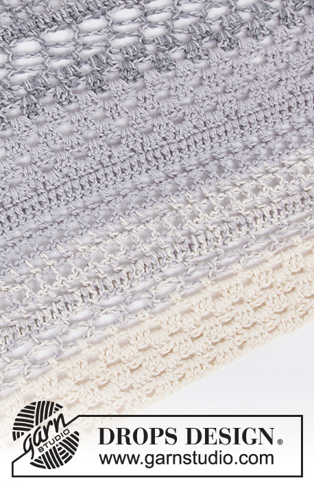 Calm Shores / DROPS 211-21 - Crocheted shawl in 2 strands DROPS BabyAlpaca Silk. The piece is worked with lace pattern and stripes.