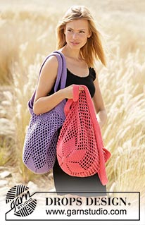 Sunset Shopper / DROPS 211-26 - Hekluð taska / net úr DROPS Paris. Stykkið er heklað neðan frá og upp með stjörnumynstri í botni.