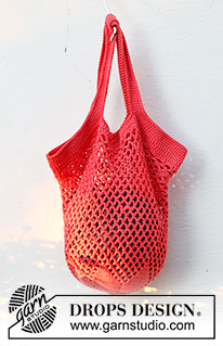 Sunset Shopper / DROPS 211-26 - Hekluð taska / net úr DROPS Paris. Stykkið er heklað neðan frá og upp með stjörnumynstri í botni.
