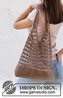 Eco Tote / DROPS 211-28 - DROPS Bomull-Lin või DROPS Paris lõngast heegeldatud pitsmustriga ja ühekordsete sammastega suur kott
