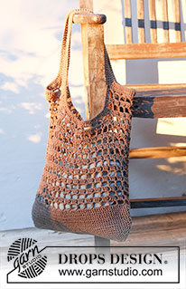 Eco Tote / DROPS 211-28 - DROPS Bomull-Lin või DROPS Paris lõngast heegeldatud pitsmustriga ja ühekordsete sammastega suur kott