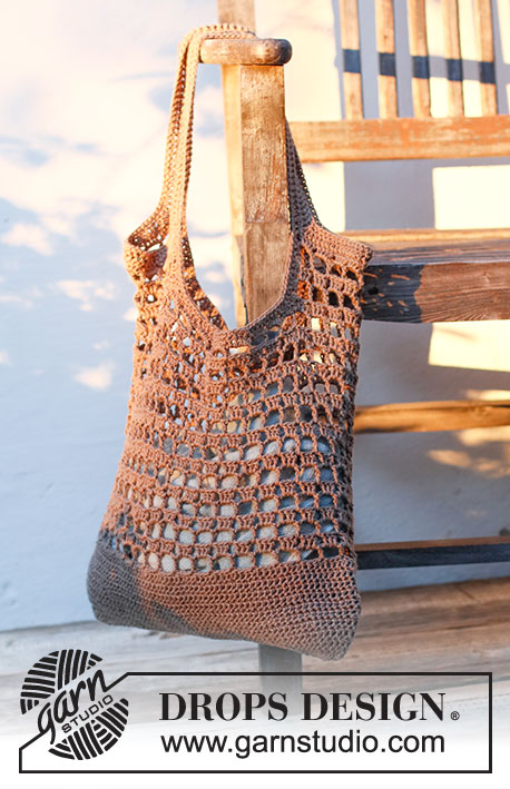 Eco Tote / DROPS 211-28 - DROPS Bomull-Lin või DROPS Paris lõngast heegeldatud pitsmustriga ja ühekordsete sammastega suur kott