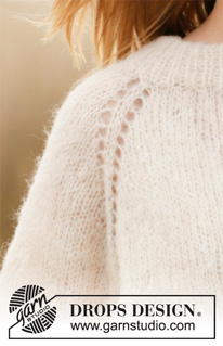 Cloud's Hug / DROPS 212-13 - Knitted jumper with raglan in DROPS Brushed Alpaca Silk. Piece is knitted top down with lace pattern and balloon sleeves. Size XS – XXL.