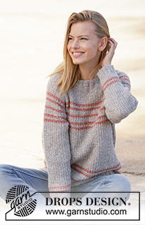 Sweet Seventeen / DROPS 212-16 - Strikket genser med raglan i DROPS Sky. Arbeidet strikkes ovenfra og ned med strukturmønster og striper. Størrelse S - XXXL.