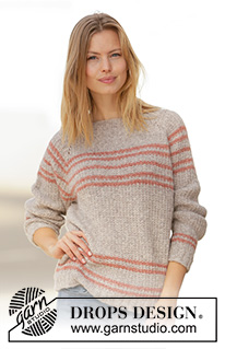 Sweet Seventeen / DROPS 212-16 - Strikket genser med raglan i DROPS Sky. Arbeidet strikkes ovenfra og ned med strukturmønster og striper. Størrelse S - XXXL.